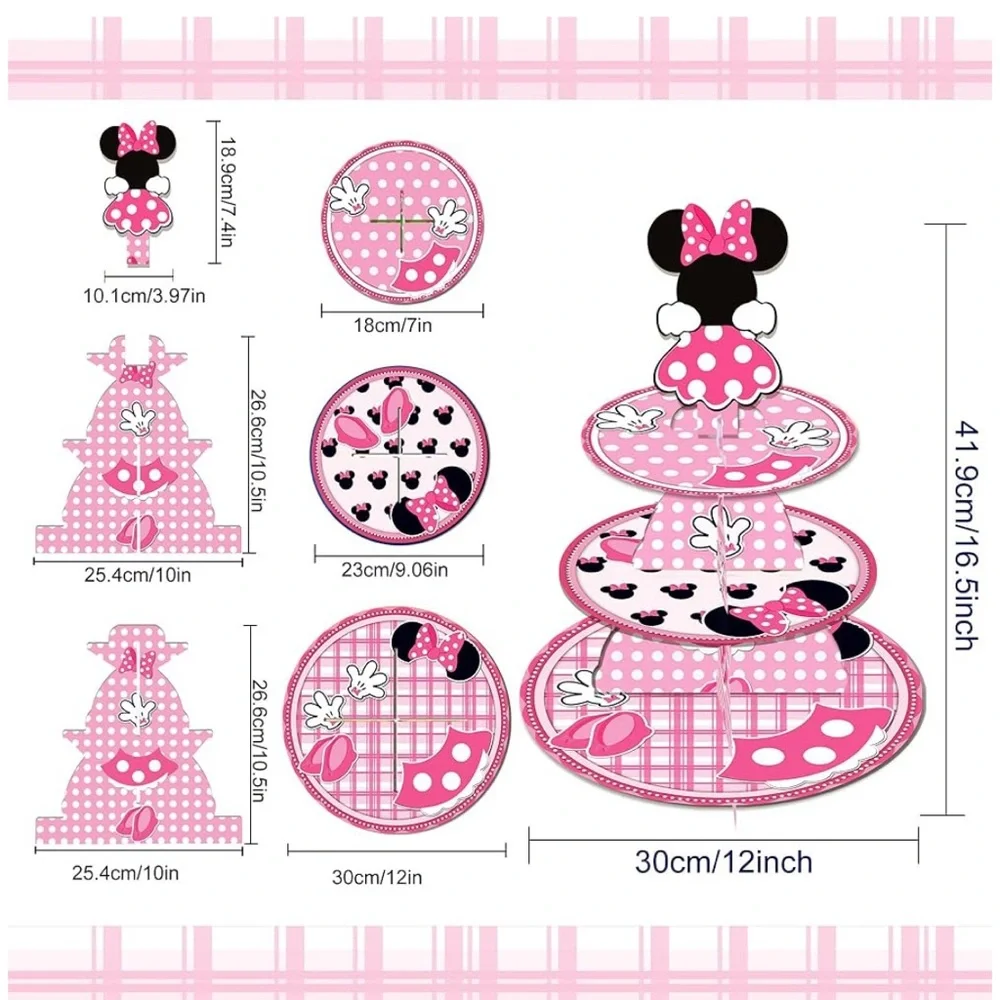 Pink Minnie Cupcake Stand 12Inch Cardboard Cupcake Tray for Birthday Baby